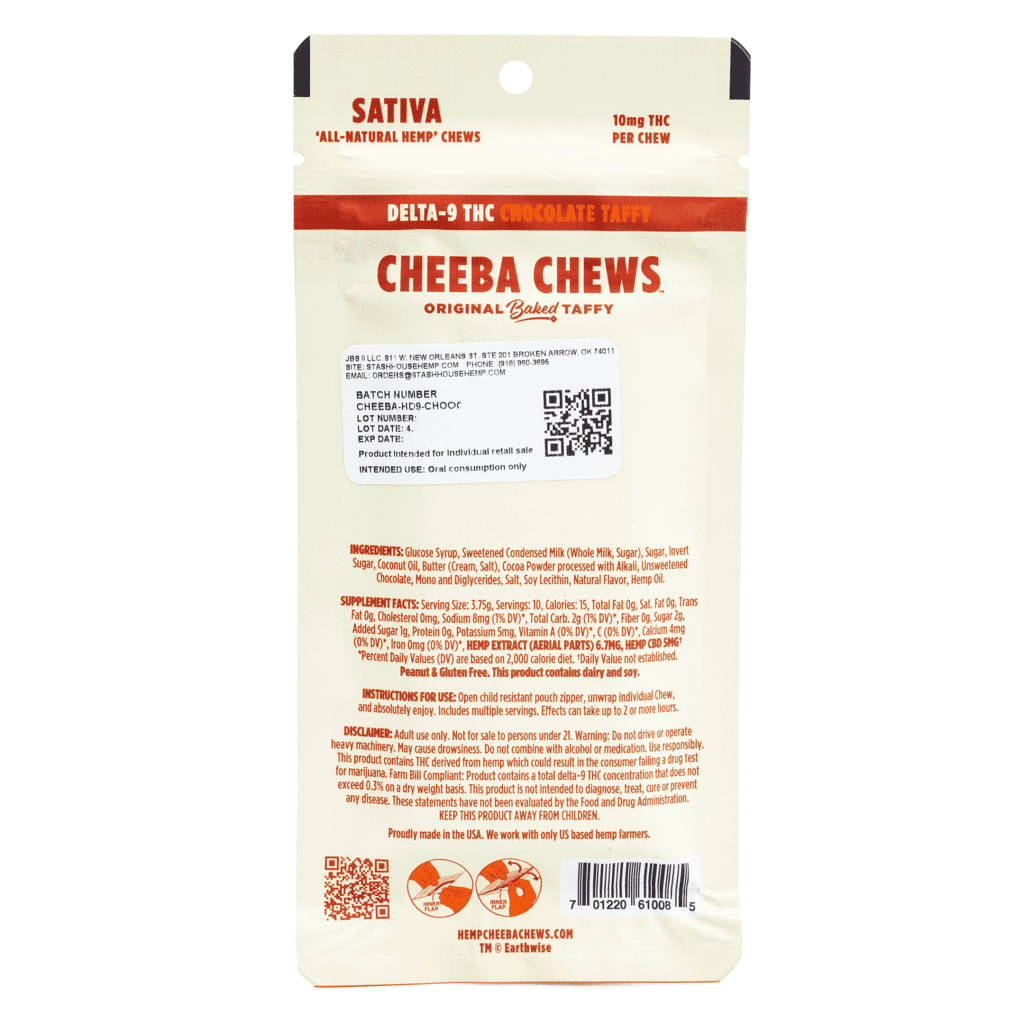 Cheeba Chews Delta 9 Chocolate Taffy – Sativa (100 mg Delta 9 THC Total) - Image 3