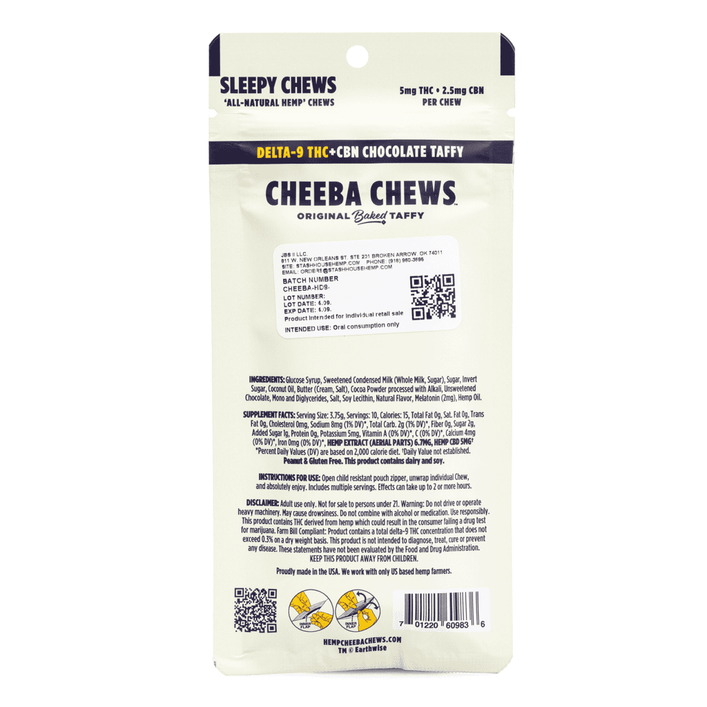 Cheeba Chews Delta 9 and CBN Chocolate Taffy – Sleepy Chew (50 mg Total Cannabinoids) - Image 3
