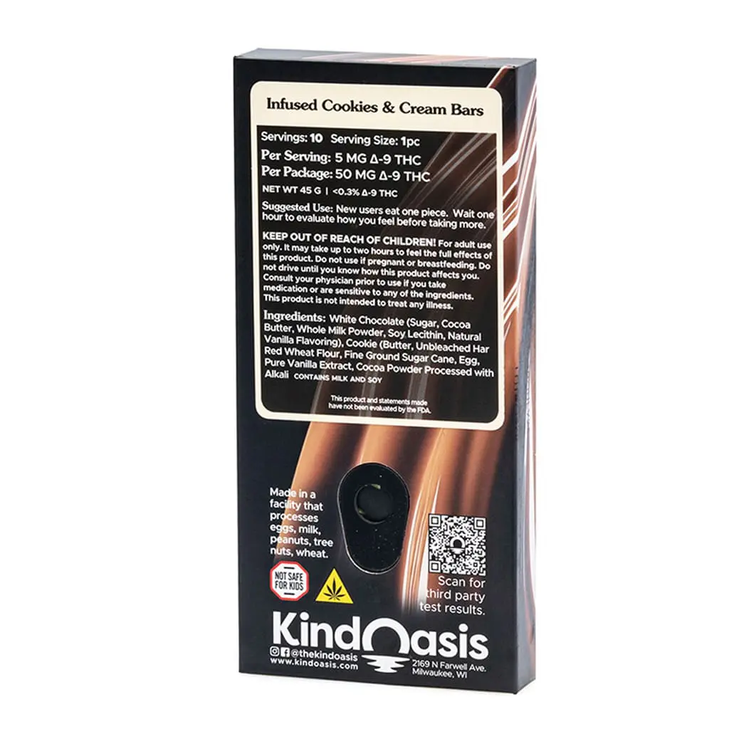 Kind Oasis Delta 9 THC Cookies & Cream Chocolate Bar - Image 3