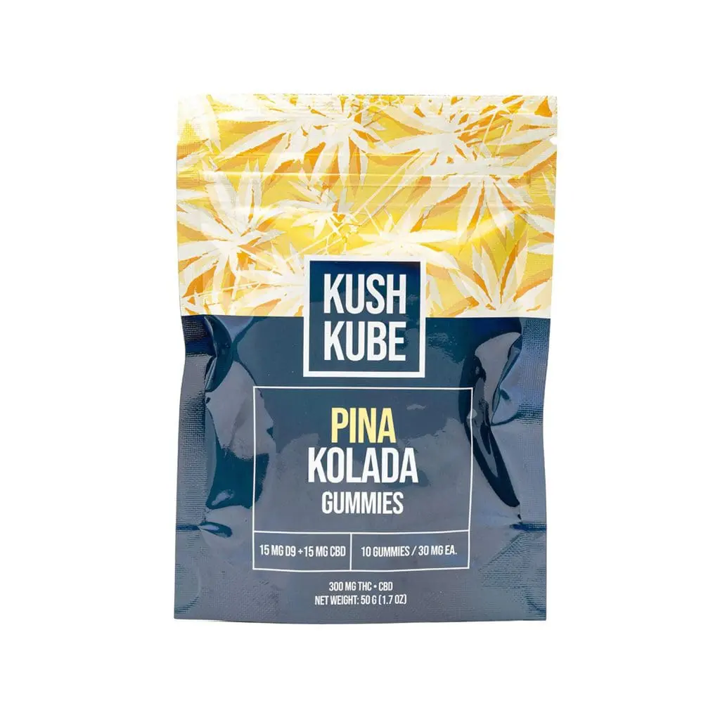 Kush Kube Delta 9 + CBD Gummies – Pina Kolada (150 mg total Delta 9 THC + 150 mg Total CBD) - Image 2