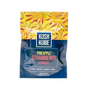 Kush Kube Delta 9 + CBD Gummies – Pineapple Strawberry (150 mg total Delta 9 THC + 150 mg Total CBD) - Image 2