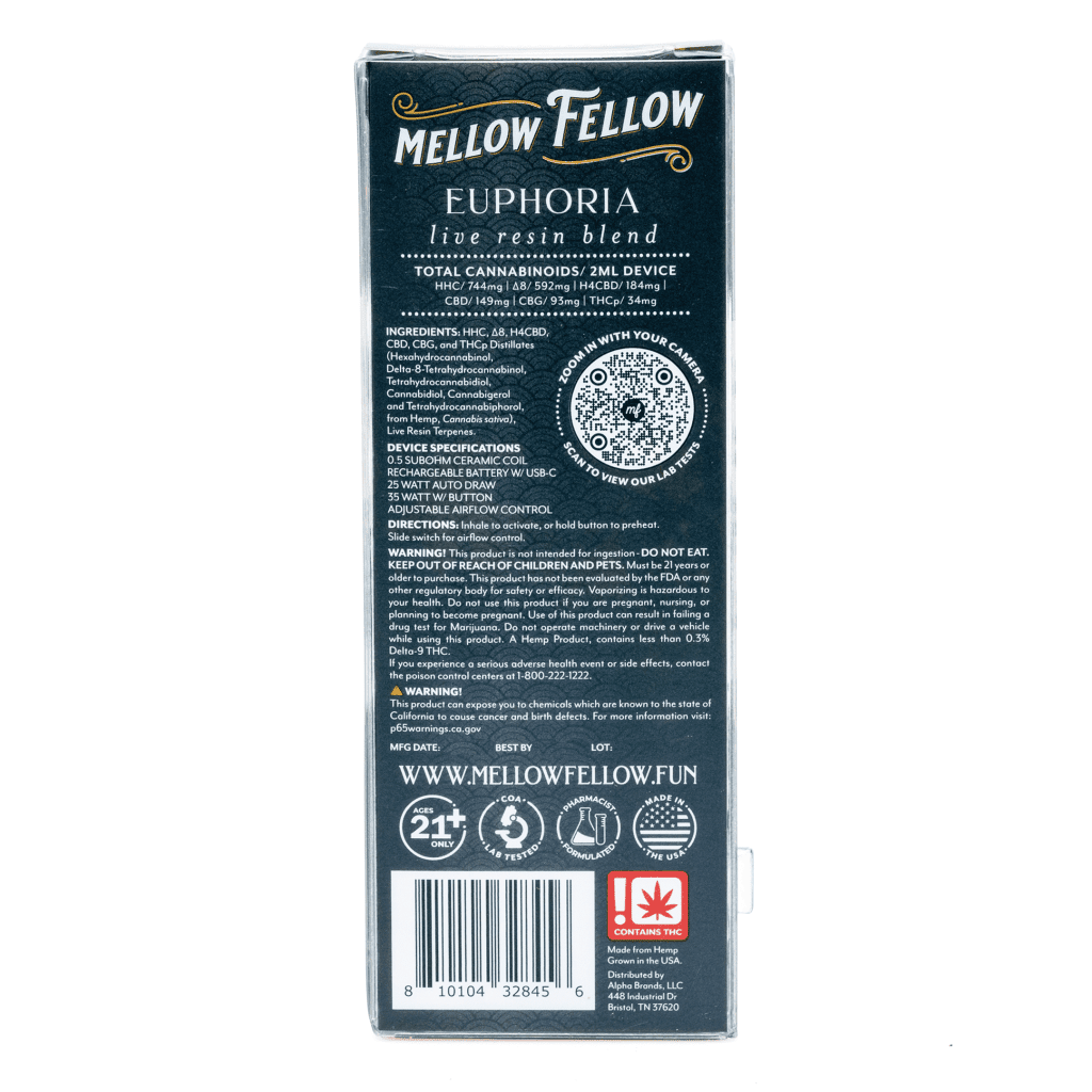 Mellow Fellow Euphoria Blend Live Resin Disposable Vape – Green Crack - Image 3