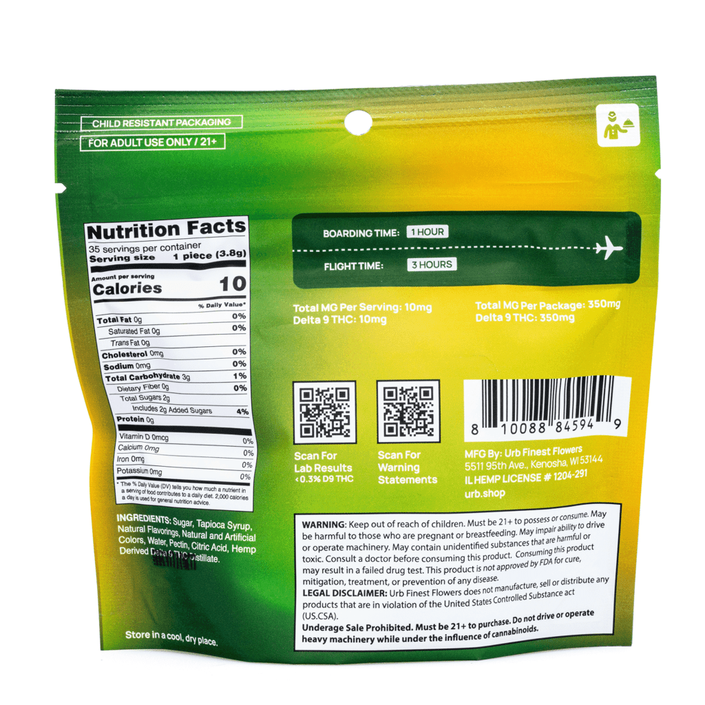 Urb Delta 9 THC Gummies – Kiwi Lemonade (350 mg Total Delta 9 THC) - Image 3